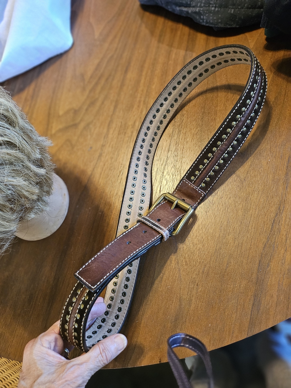Michael Kors Brown and Tan Studded Leather Belt L